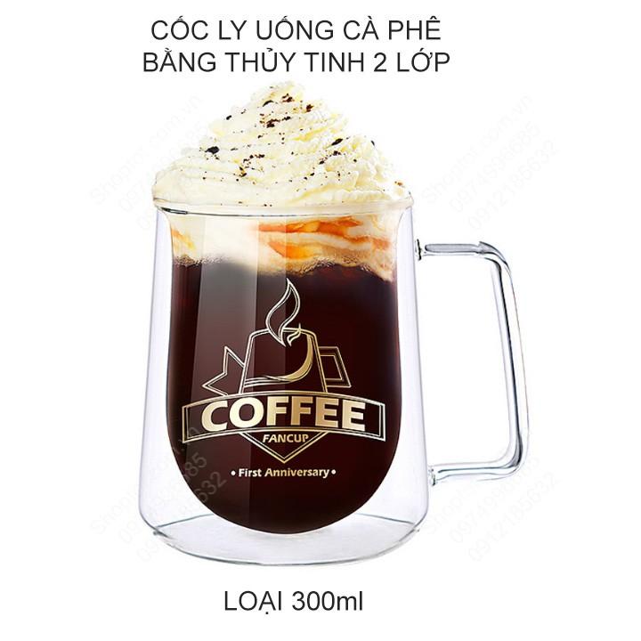 Cốc ly uống cà phê bằng thủy tinh loại 2 lớp, loại 200ml hoặc 300ml tùy chọn