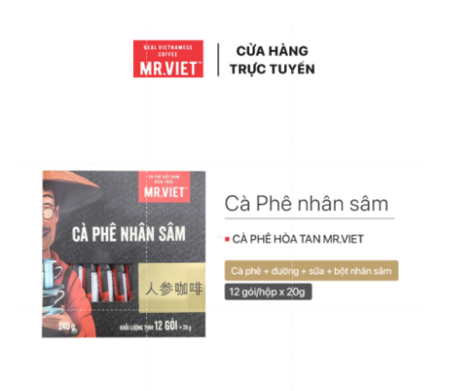 Cà phê Nhân Sâm -thương hiệu MR.VIET ( 12 gói *20gr )