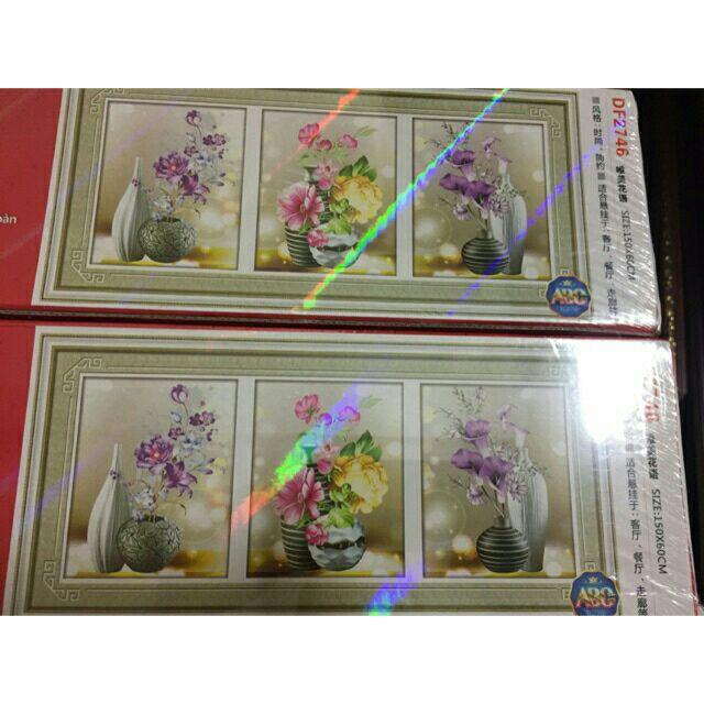 Tranh đính đá 3 bức bình hoa 150×60CM