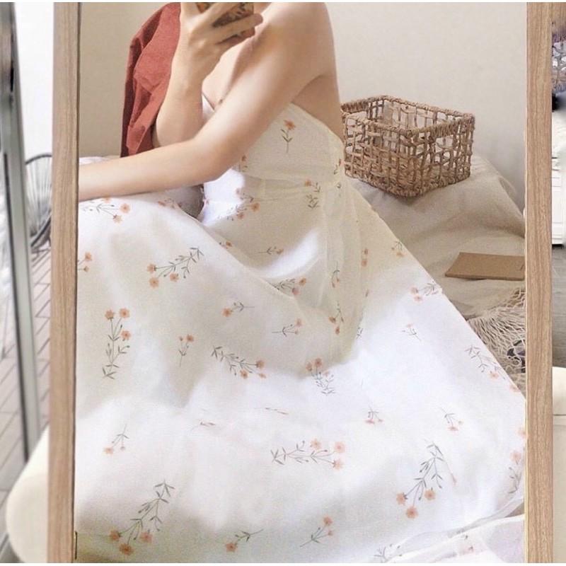 Đầm Maxi 2s hoa thắt eo