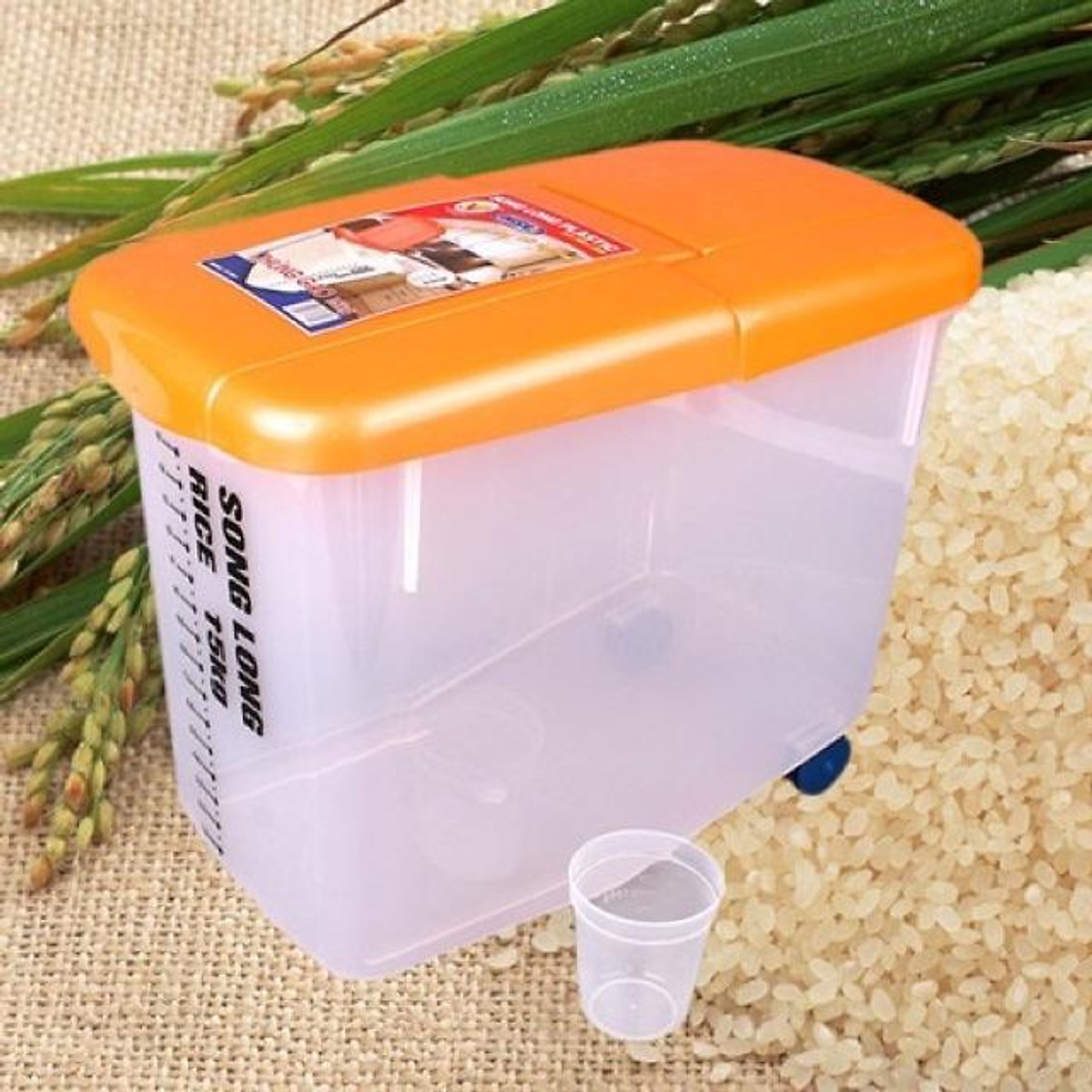 Thùng đựng gạo 10kg, 15kg có nắp đậy, bánh xe di chuyển nhựa songlongplastic giao màu ngẫu nhiên