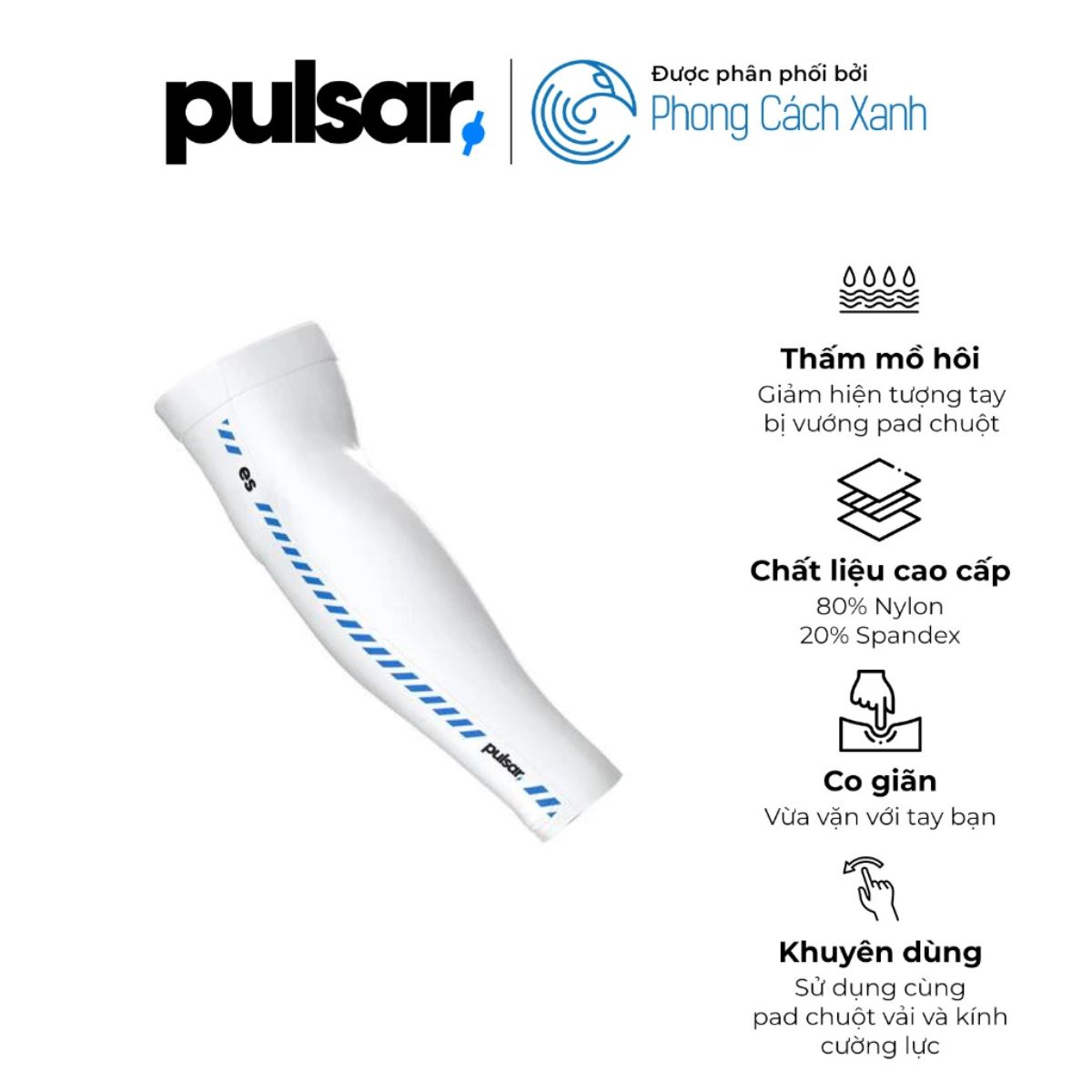 Bao tay chơi game Pulsar eS Arm Sleeve Palm Long - White - Hàng Chính Hãng