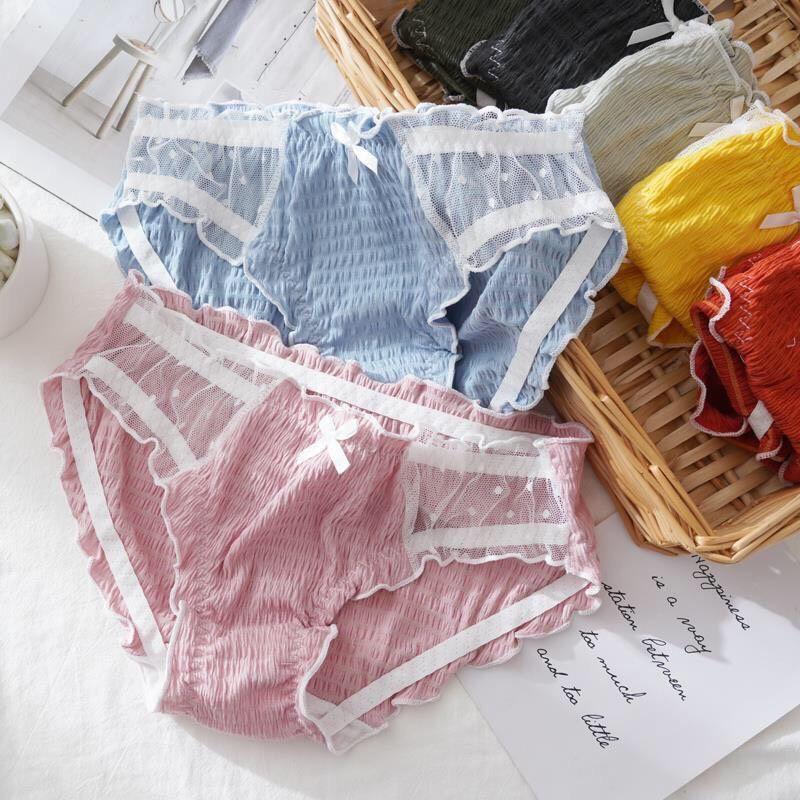 QUẦN LÓT COTTON SỢI BÔNG BÈO NHÚN PHA REN ĐÍNH NƠ