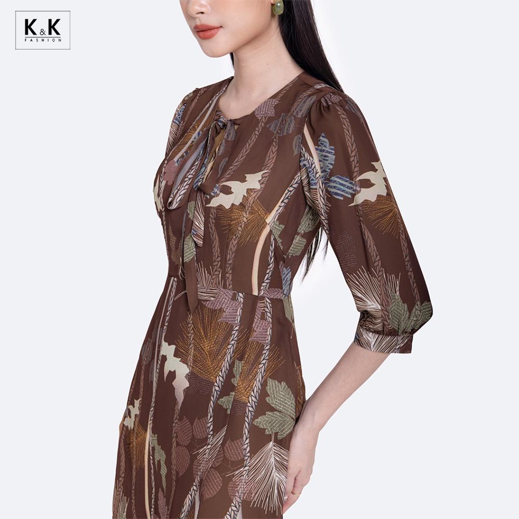 Đầm Chữ A Tay Lửng Họa Tiết  K&amp;K Fashion KK117-25 Chất Liệu Lụa
