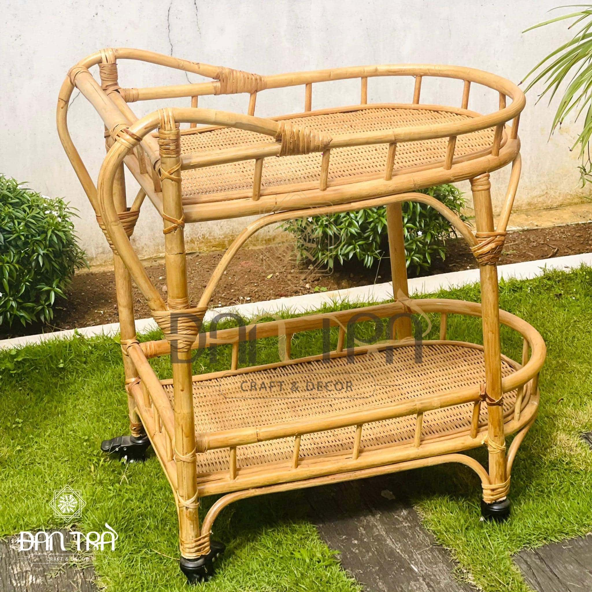 Xe Đẩy Đồ Ăn Bằng Mây Tự Nhiên Đan Trà- Xe Đẩy Decor Khách Sạn, Nhà Hàng, Quán Ăn- Nội Thất Mây Tre Đan Trà