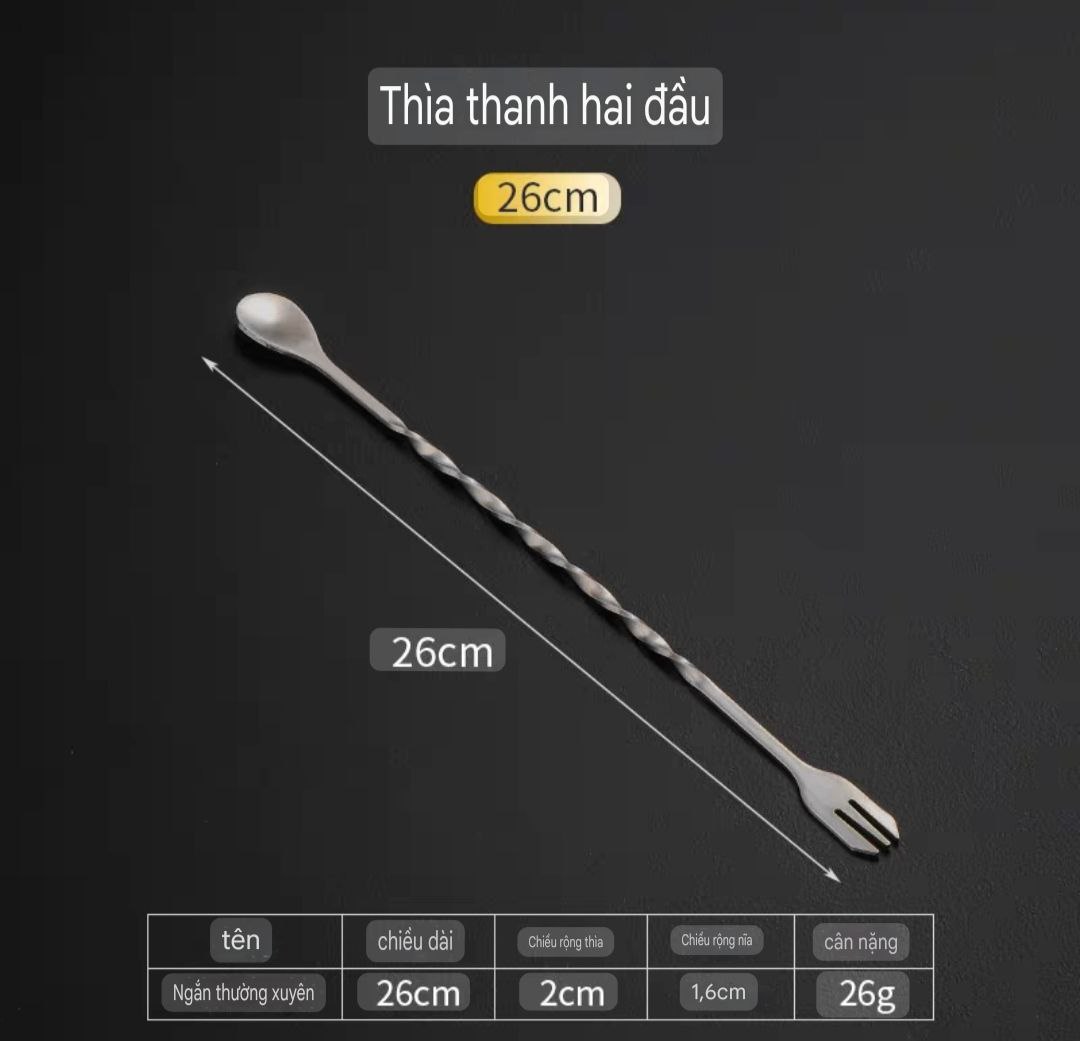 Thìa khuấy quầy pha chế quầy bar nhiều mẫu &amp; size thìa - thanh 2 đầu 32cm - thìa thanh 2 đầu 26cm - thìa giọt nước 30cm - thìa hình chứ D 28cm