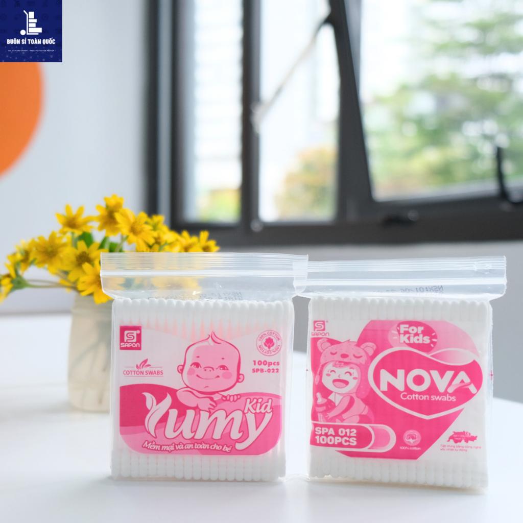 Lốc 12 gói Tăm bông Yumy trẻ em thân nhựa túi 100 que SPB-022