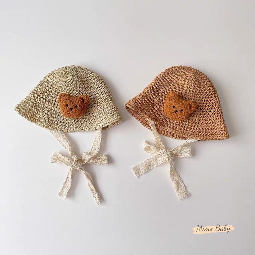 Mũ nón bucket chất cói mềm đính gấu bông xù dễ thương cho bé MH178 Mimo Baby