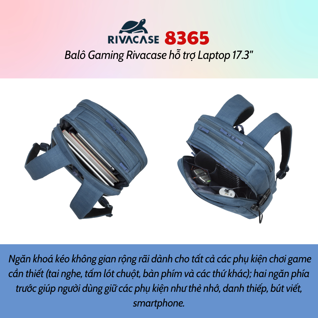 Balô Gaming Rivacase 8365 Để Vừa Laptop 17.3&quot; - Bảo Hành 24 Tháng - Hàng Chính Hãng