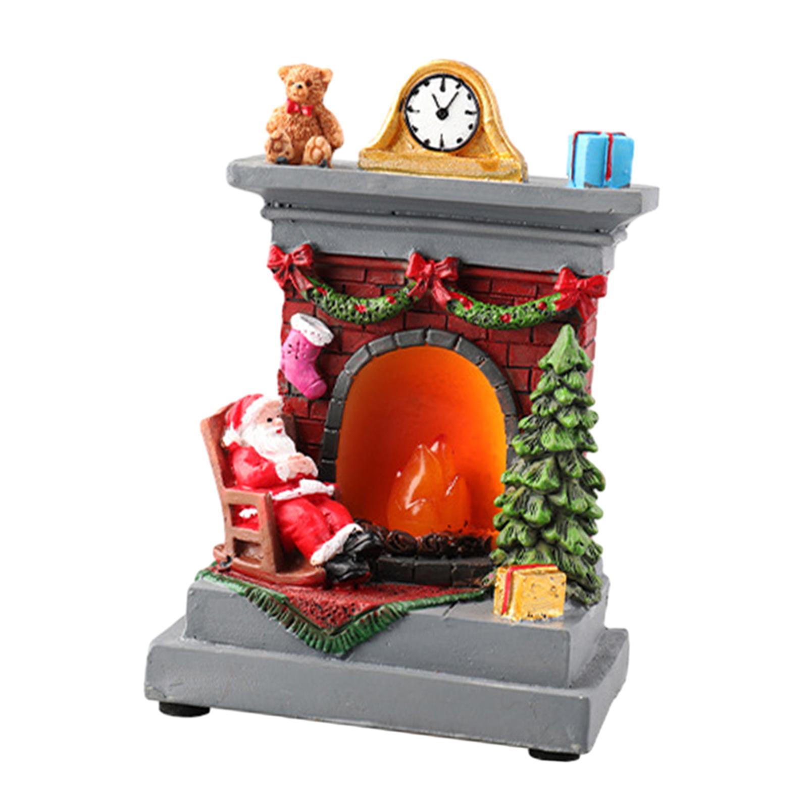 Christmas Fireplace Figurine Decorations Resin for Tabletop Living Room Home