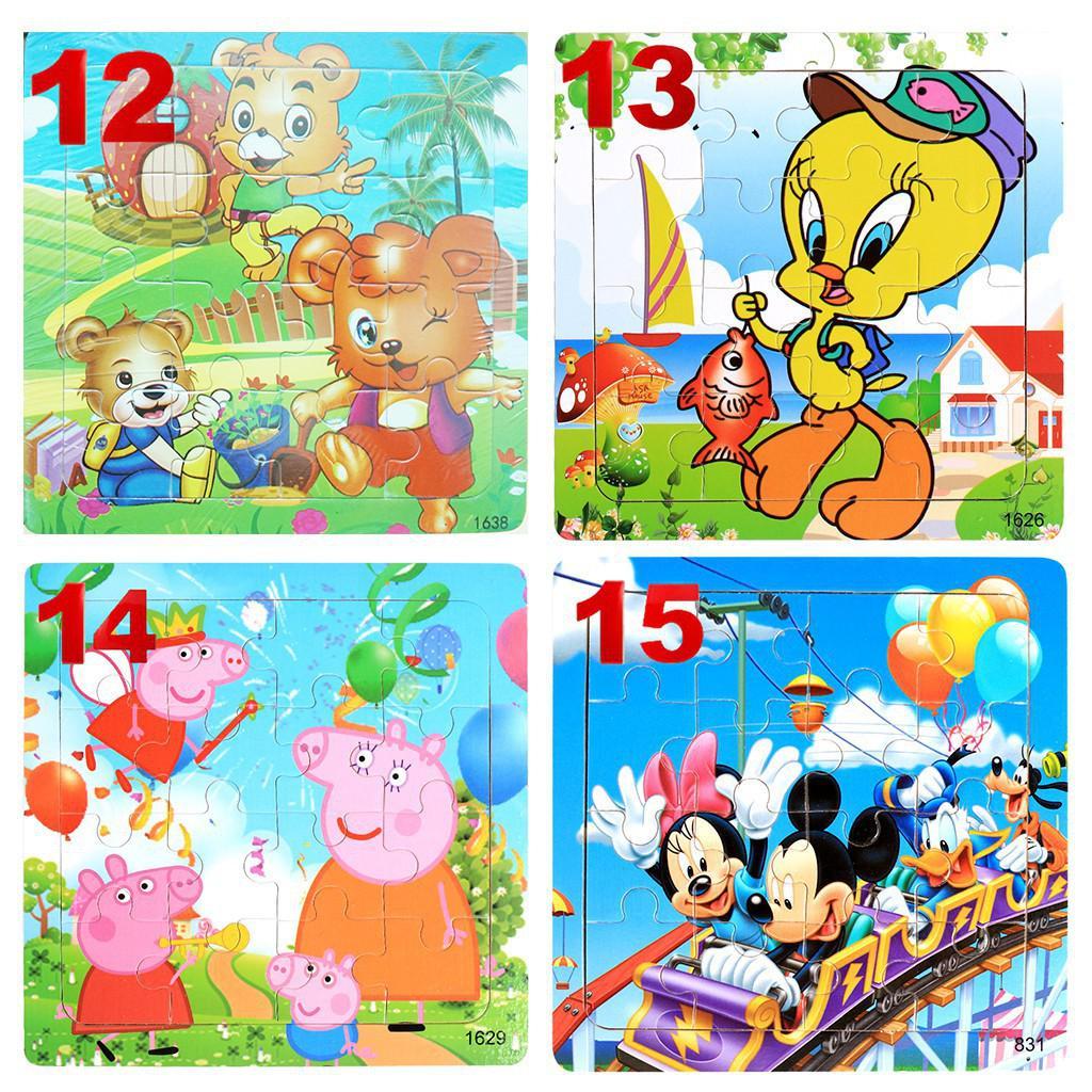 Bộ 5 Tranh 16 Mảnh Xếp Hình Bằng Gỗ Cho Bé 1-10 Tuổi