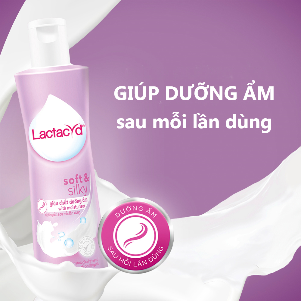 Bộ Dung Dịch Vệ Sinh Phụ Nữ Lactacyd Soft &amp; Silky Dưỡng Ẩm 250ml + Sữa Tắm Gội Trẻ em Lactacyd Baby Extra Milky 250ml