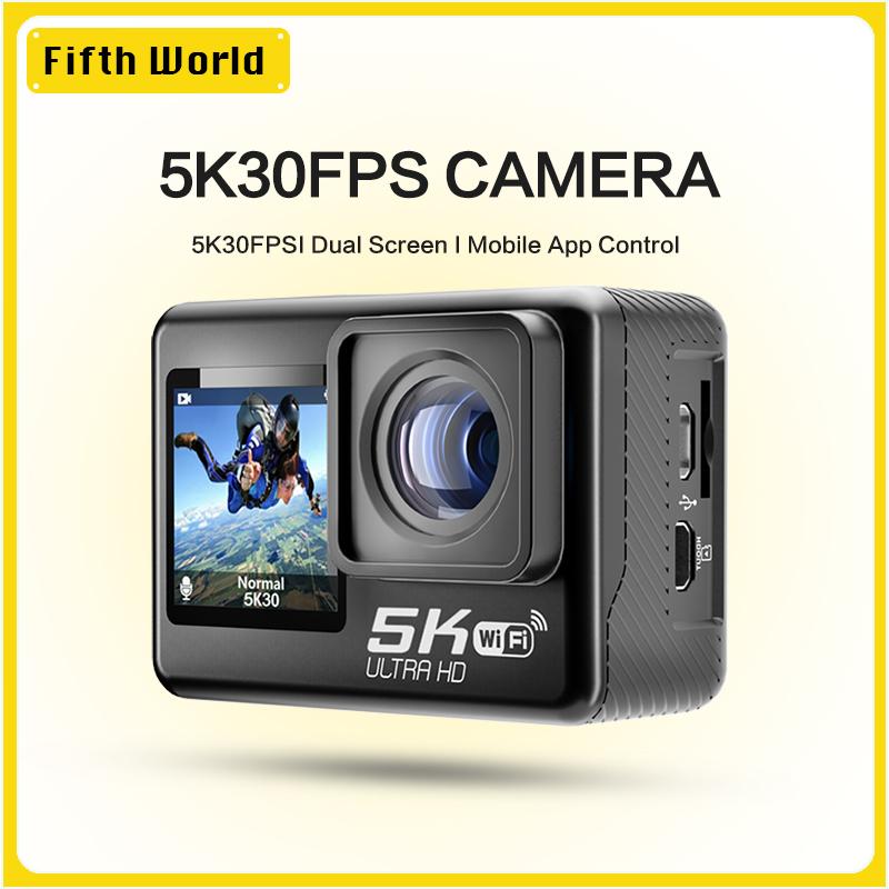 Mới 2023 Camera Hành Động 5K 4K60FPS WiFi Chống Rung Camera Hành Động Góc Rộng 70 ° Màn Hình Kép Camera Chuyển Động Chống Nước 130M Có R