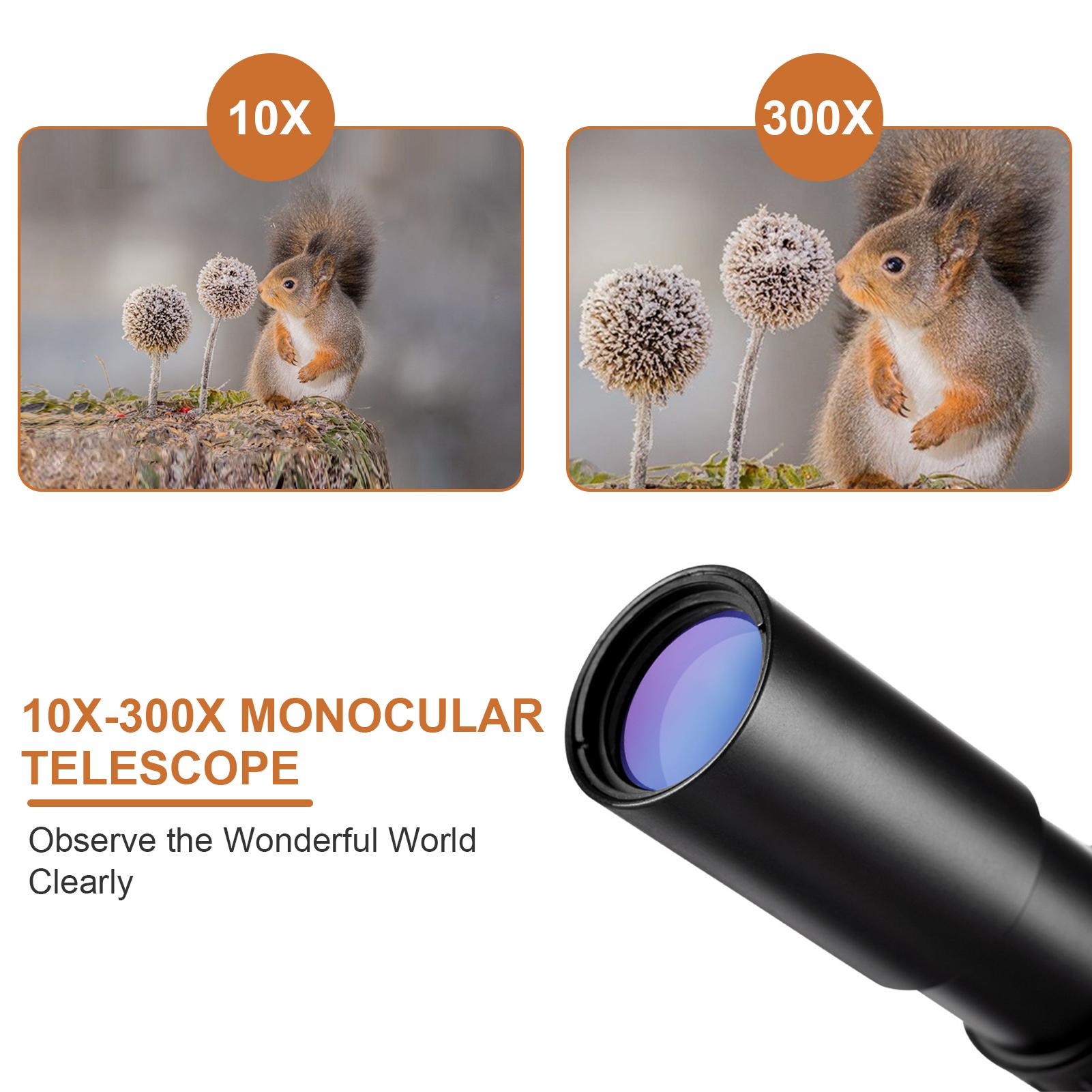 10X-300X Monocular Telescope Compact Waterproof Telescope with FMC Lens BAK4 Prism Carrying Bag Lanyard for Concert Ball