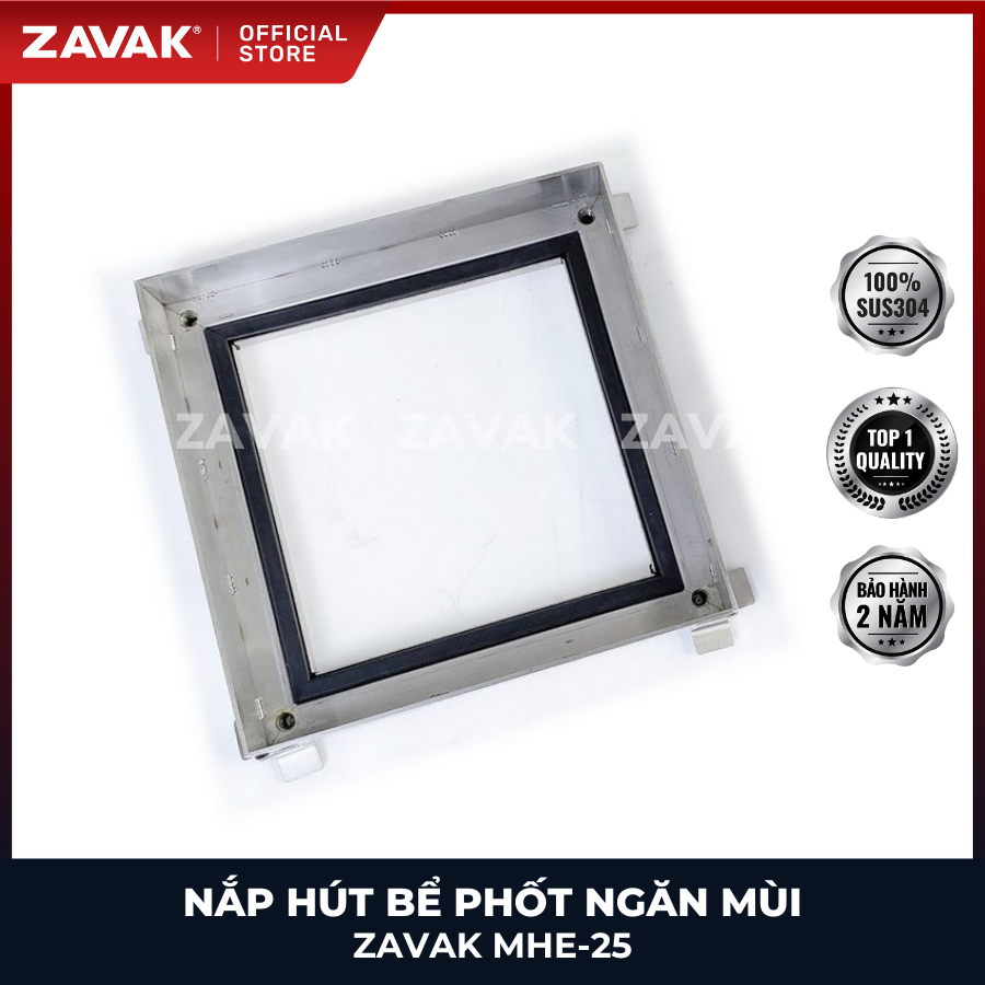 Nắp bể phốt Zavak MHE-25 KT25x25cm, chống nước, chống mùi, lát đá dày 2 cm chịu tải 1 tấn, inox 304