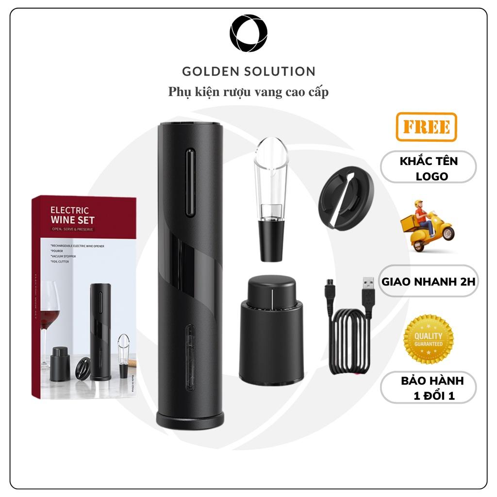 Máy Mở Rượu Vang Điện Tử Tự Động, Đồ Dụng Cụ Khui Rượu Vang GDS 4 In 1 Tặng Kèm Phụ Kiện