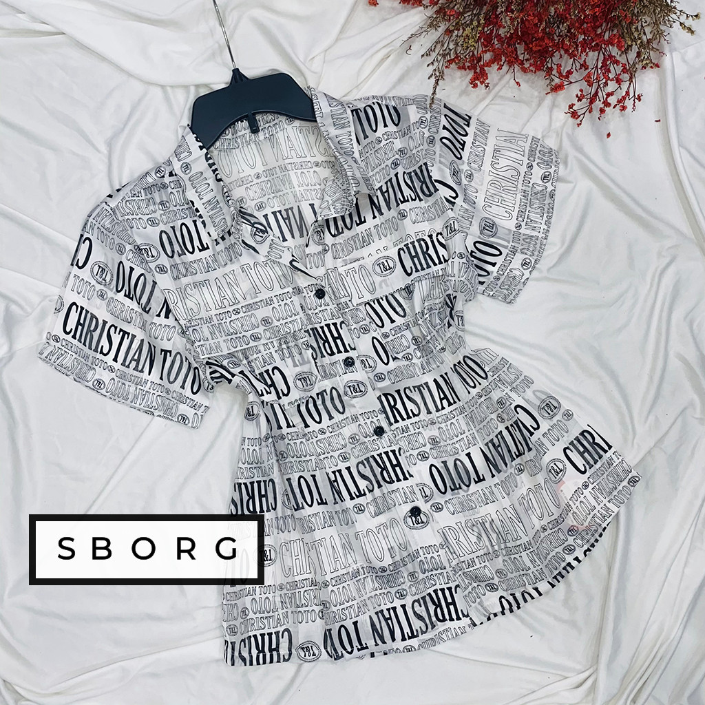 Áo sơ mi nữ SBORG áo thời trang nữ tay ngắn trẻ trung năng động chất lụa giấy mềm mịn họa tiết trendy cute dễ phối đồ sang trọng thanh lịch cho phái nữ freesize dưới 60kg quà tặng vợ