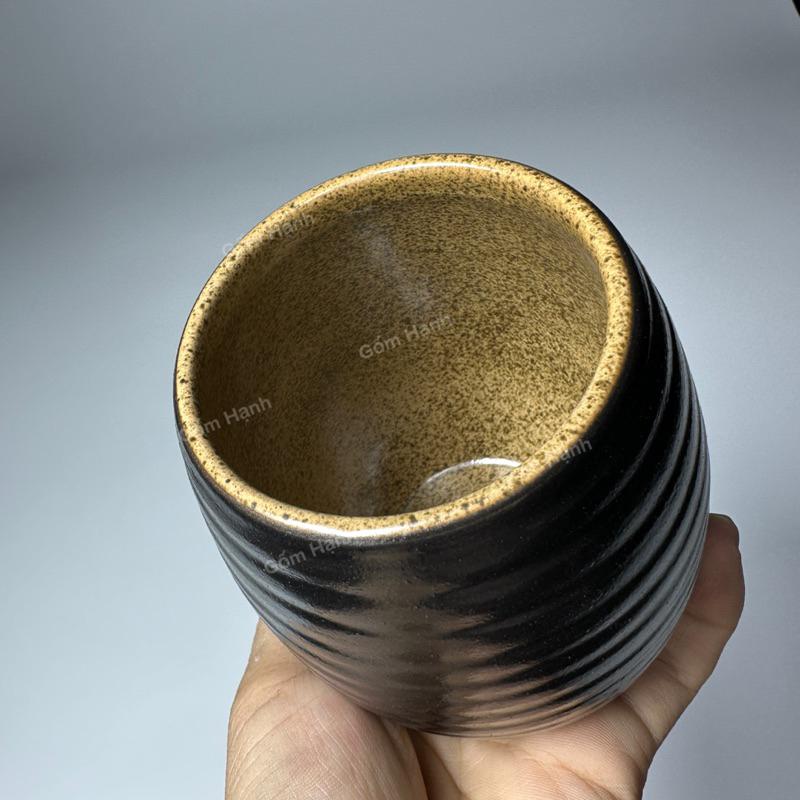Cốc ly gốm Bát Tràng dáng trống men nâu gốm Vintage 300ml - Cốc uống trà xanh uống cafe