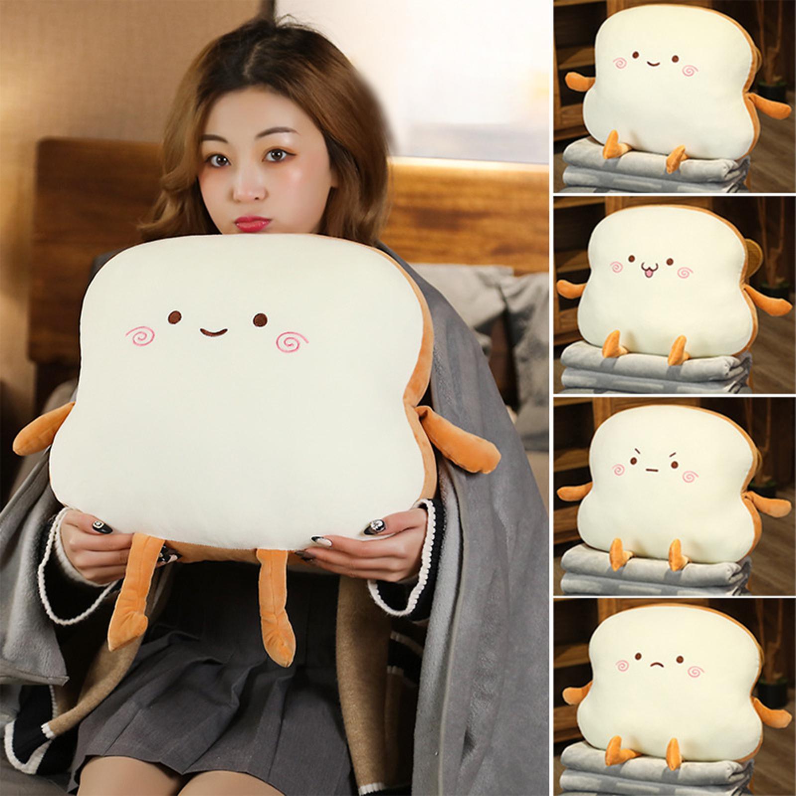 Bread Plush Pillow Stuffed Plush Toast Bed Pillow Adorable Soft Cushion Chair Pillow with Blanket for Office Bedroom Home Birthday Gifts