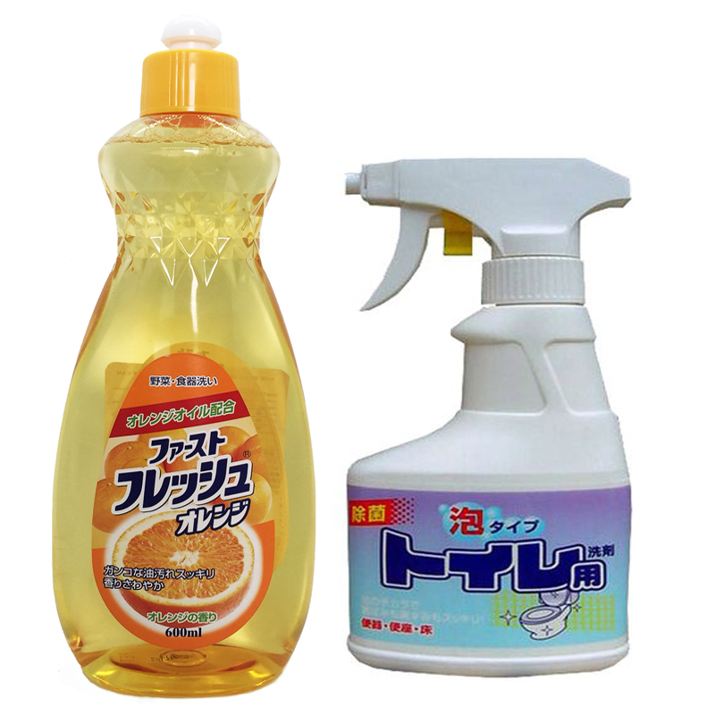 Combo Chai Nước Rửa Chén, Ngâm Rửa Rau Quả DAIICHI Hương CAM Nhật Bản 600ml + Chai Xịt Bồn Cầu Trắng Sạch ROCKET 300ML Nhật Bản