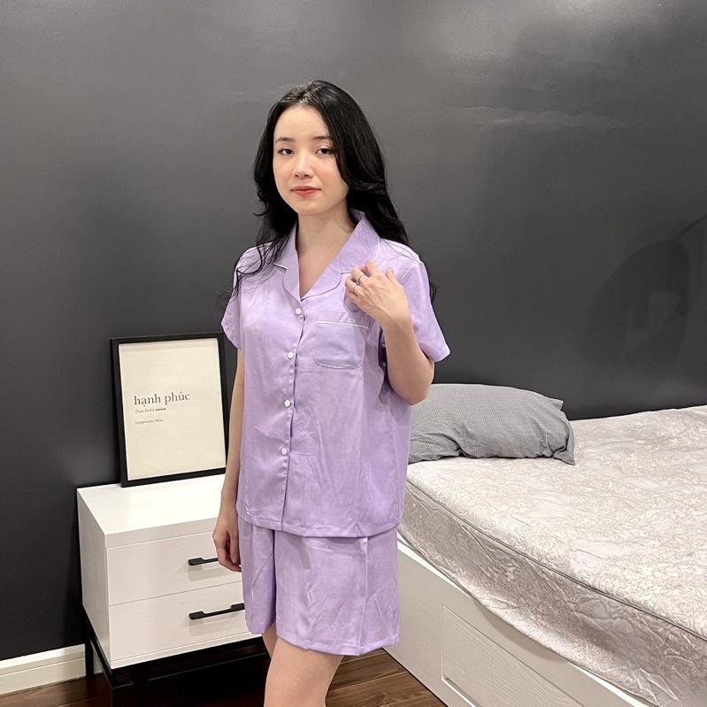 Đồ Bộ Pijama - Chất Đũi Hàn Màu Tím Siêu Xinh, Quần Ngắn Áo Cộc