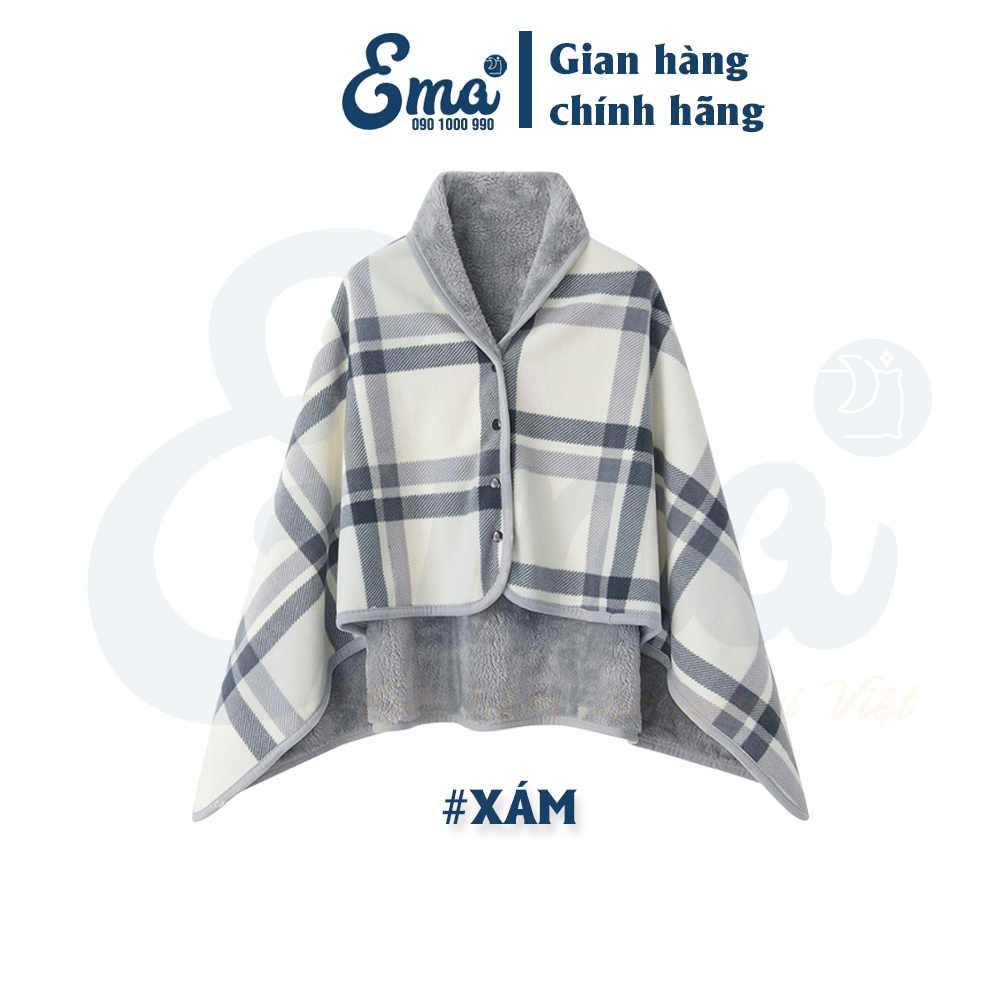 Áo choàng văn phòng kiêm chăn công sở 2 lớp dày dặn, chăn flannel, chăn cài cúc, chăn khăn choàng văn phòng