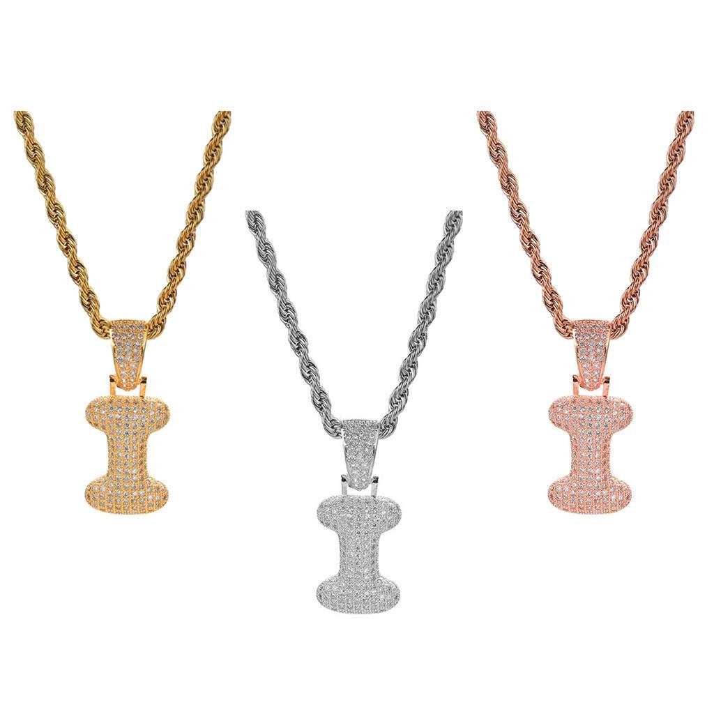 Punk Rock Zircon Letter 'I' Pendant Cord Rope Necklace
