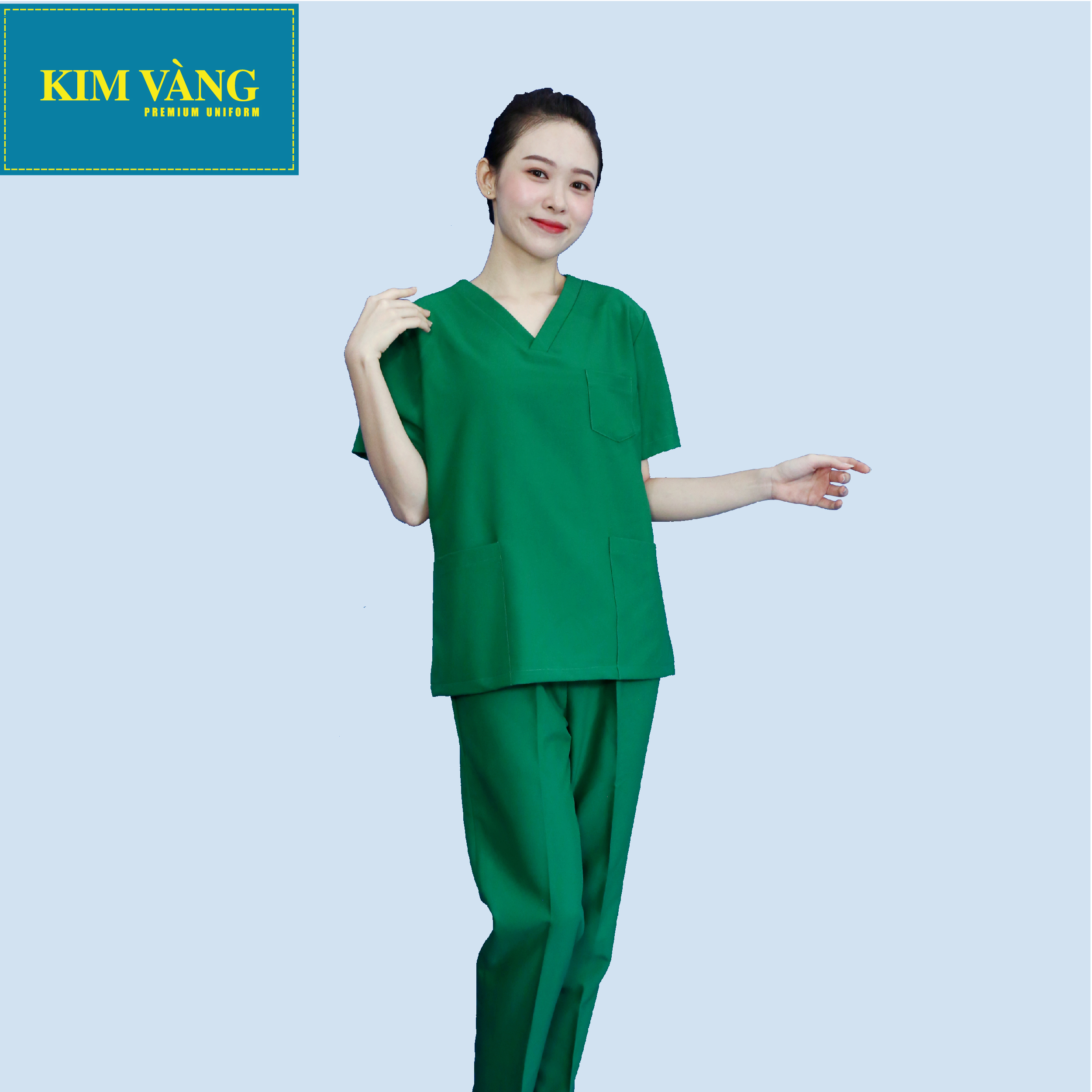 Bộ đồng phục y tá, spa, điều dưỡng đồng phục bệnh viện tay ngắn chất liệu kaki thun - Màu xanh két