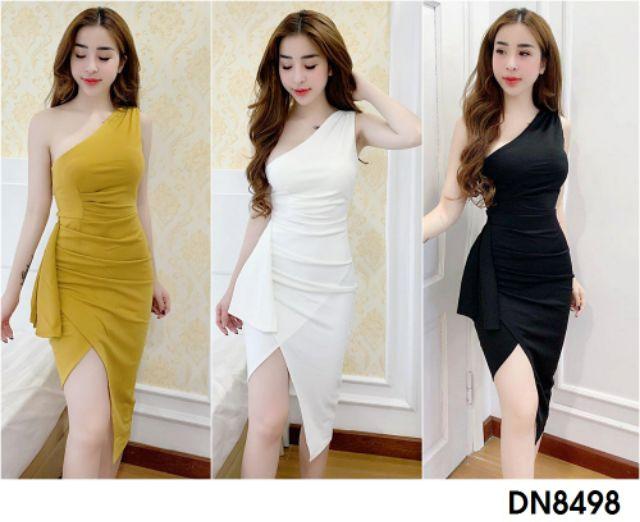 Đầm body lệch vai đắp chéo rút nhúng