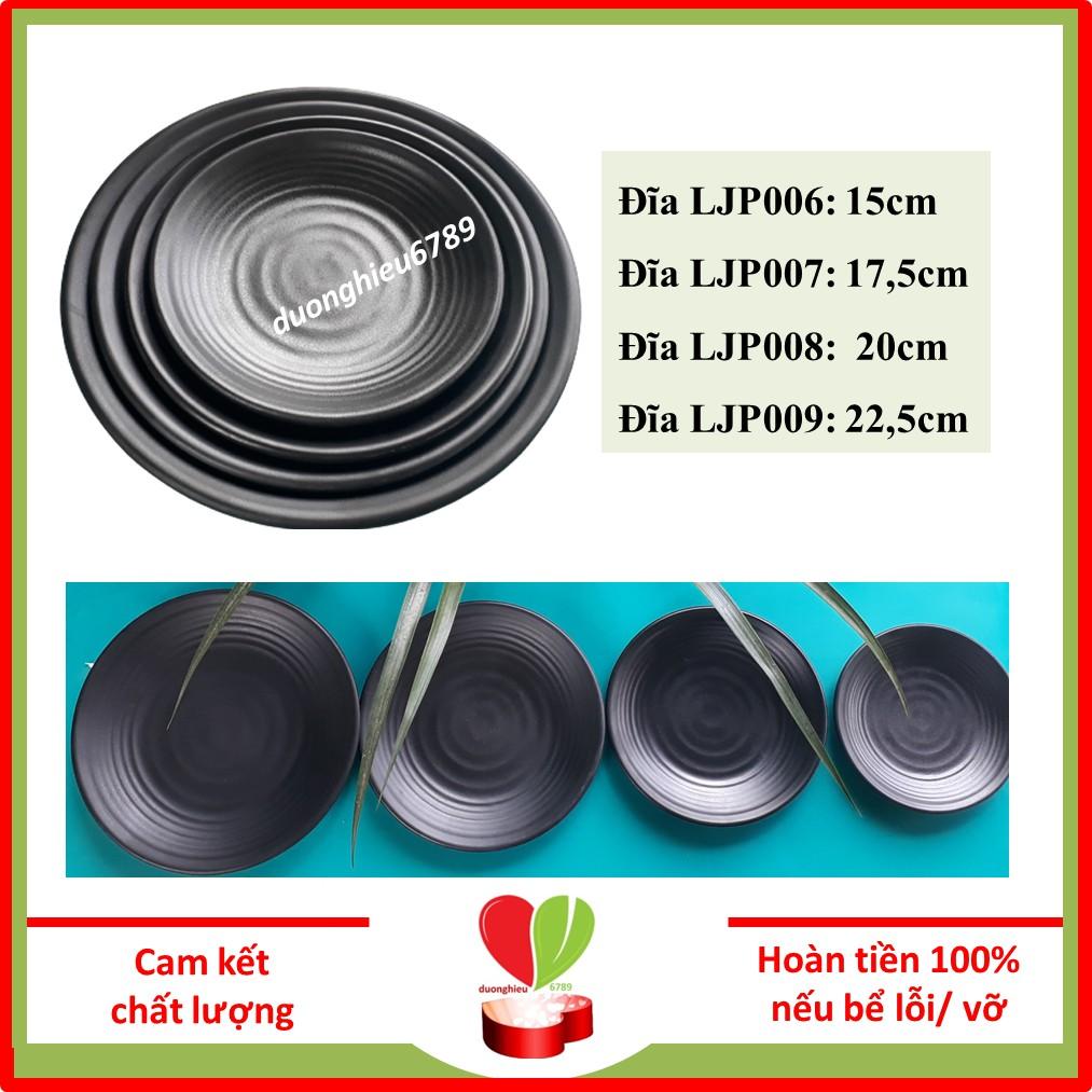 Đĩa Nhựa Phíp Tròn, Dĩa Melamine Dáng Tròn LJP Màu Đen Sang Trọng - Duonghieu6789