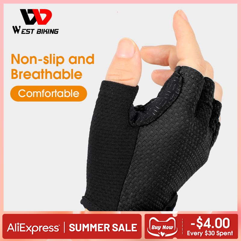 WEST BIKING Găng Tay Xe Đạp Mùa Hè Chống Sốc Làm Dày Miếng Lót Ngón Găng Tay Xe Đạp Cho Thể Thao Đi Bộ Đường Dài MTB Xe Máy Xe Đạp Găng Tay Color: 218 Black Size: XL