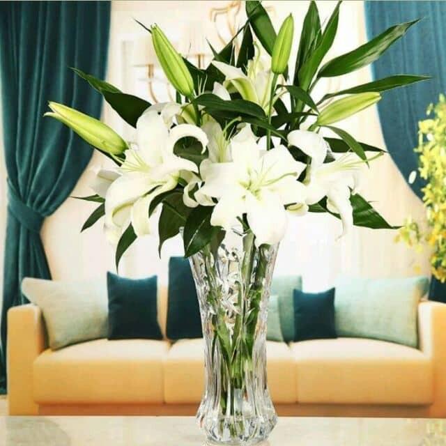 Combo 2 lọ hoa thuỷ tinh trắng cao 25cm