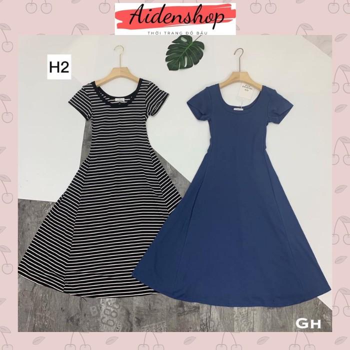 Váy bầu phông mùa hè cộc tay thiết kế thời trang dáng dài chất cotton đẹp freesize 40-65kg maternity dress