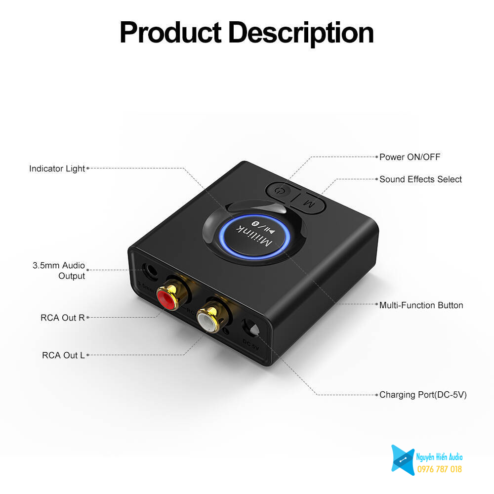 Bộ thu âm thanh Bluetooth 5.0 ML200 tích hợp pin