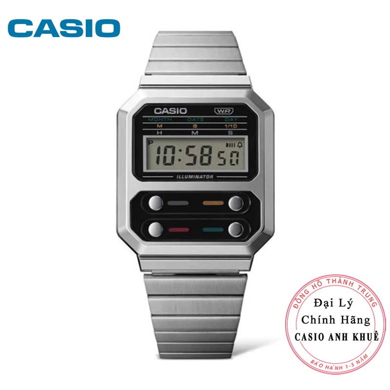 Đồng Hồ Casio A100WE-1ADF Vintage -Dây Kim Loại - Mặt Chữ Nhật Cổ Điển