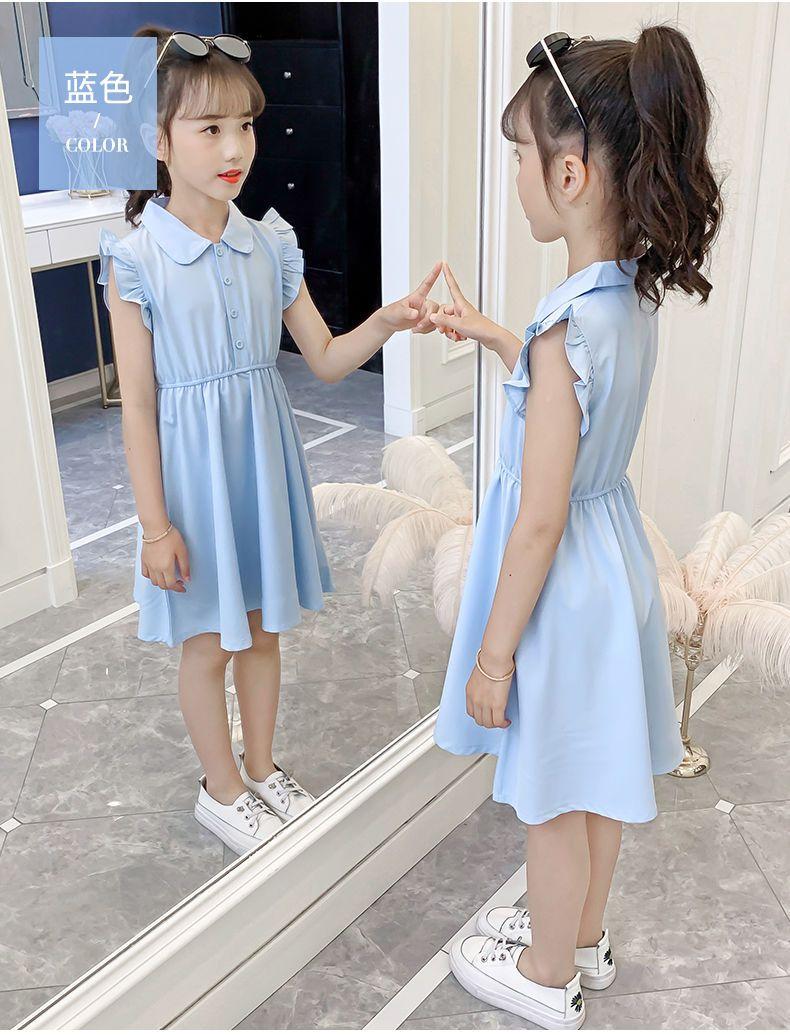 CHENGRUI Cô gái ăn mặc mùa hè 2023 váy công chúa phong cách tây cho trẻ em phiên bản Hàn Quốc Mid-Big Boy không tay màu ẩm váy