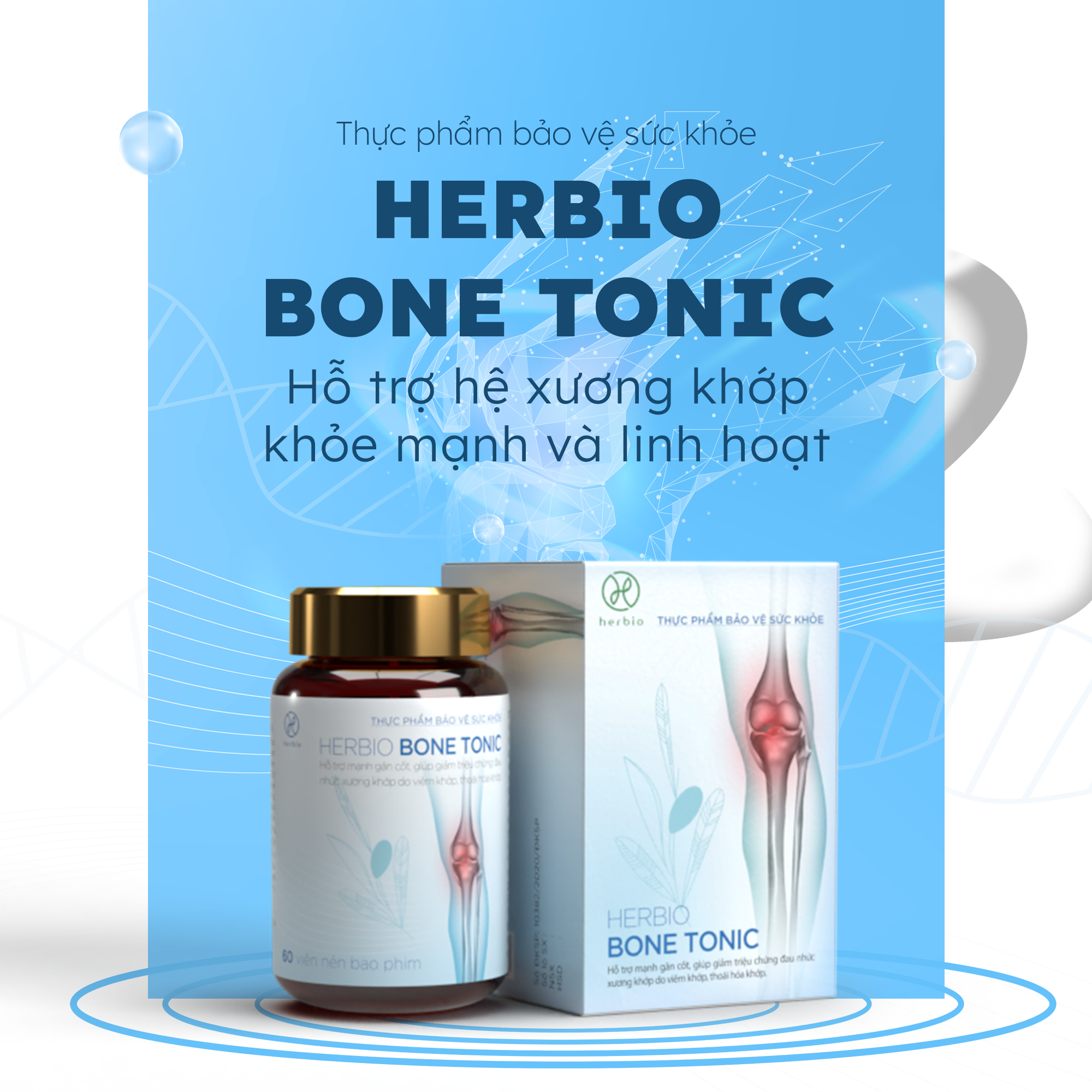 Viên Uống Bổ Xương Khớp Herbio Bone Tonic - 100% thảo dược tự nhiên theo công thức y học cổ truyền, hỗ trợ mạnh gân cốt, giảm các triệu chứng đau khớp, tăng cường sự dẻo dai, linh hoạt (Hộp 1 chai x 60 viên)