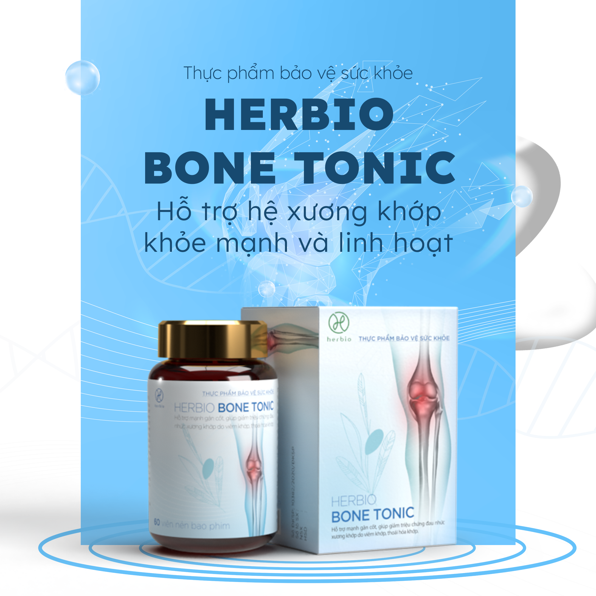 Viên Uống Bổ Xương Khớp Herbio Bone Tonic - 100% thảo dược tự nhiên theo công thức y học cổ truyền, hỗ trợ mạnh gân cốt, giảm các triệu chứng đau khớp, tăng cường sự dẻo dai, linh hoạt