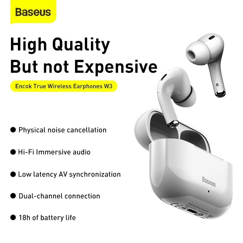 Tai Nghe Nhét Tai Encok W3 Công Nghệ Bluetooth 5.0 Nghe Liên Tục 4h - Hàng Chính Hãng Baseus