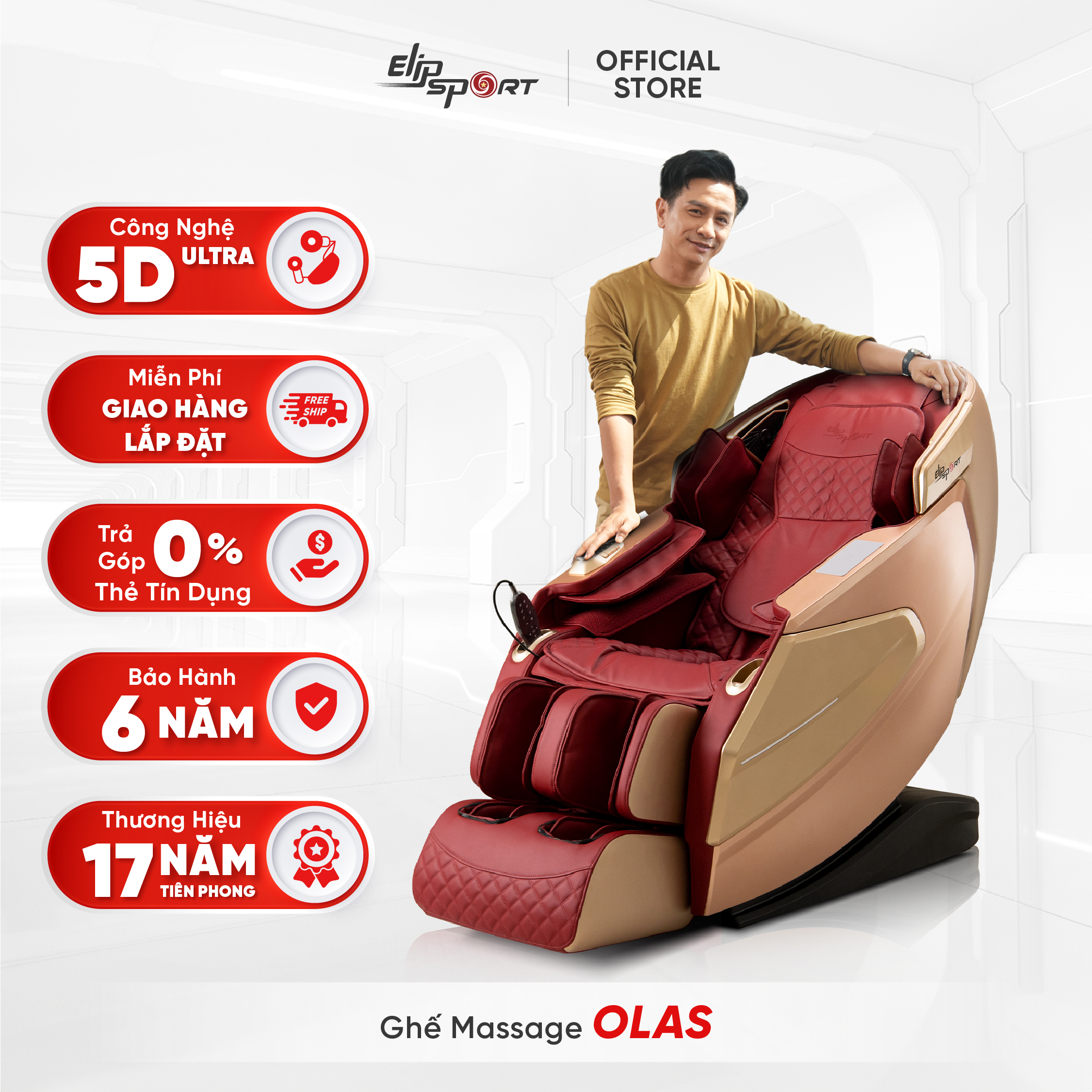 Ghế Massage Toàn Thân ELIP Olas - Công nghệ matxa 5D ULTRA, Trục SL Plus siêu dài, Mát xa cổ vai gáy chuyên sâu