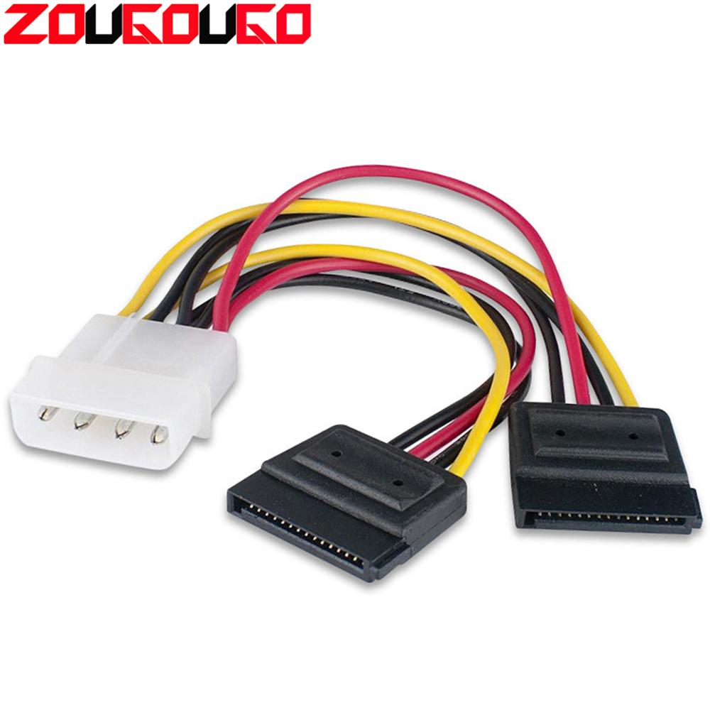 IDE Molex 4 chân sang 2 x Cáp nguồn SATA Nối tiếp ATA Y Splitter Trình điều khiển cứng Bộ kết nối bộ chuyển đổi dây nối dài kép