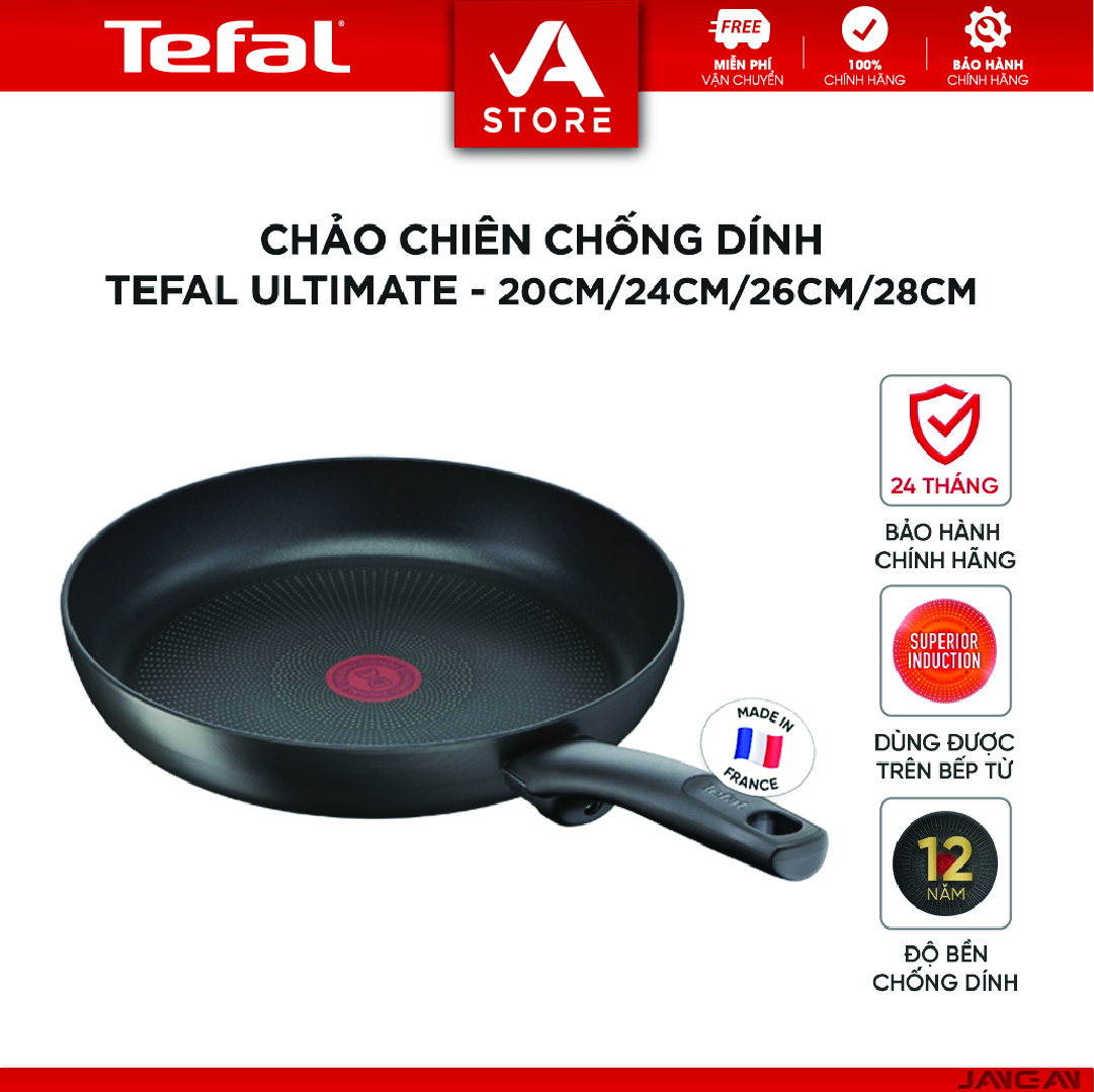 Chảo chiên nhôm chống dính đáy từ Tefal Ultimate 20, 24, 26, 28cm - Hàng Chính Hãng