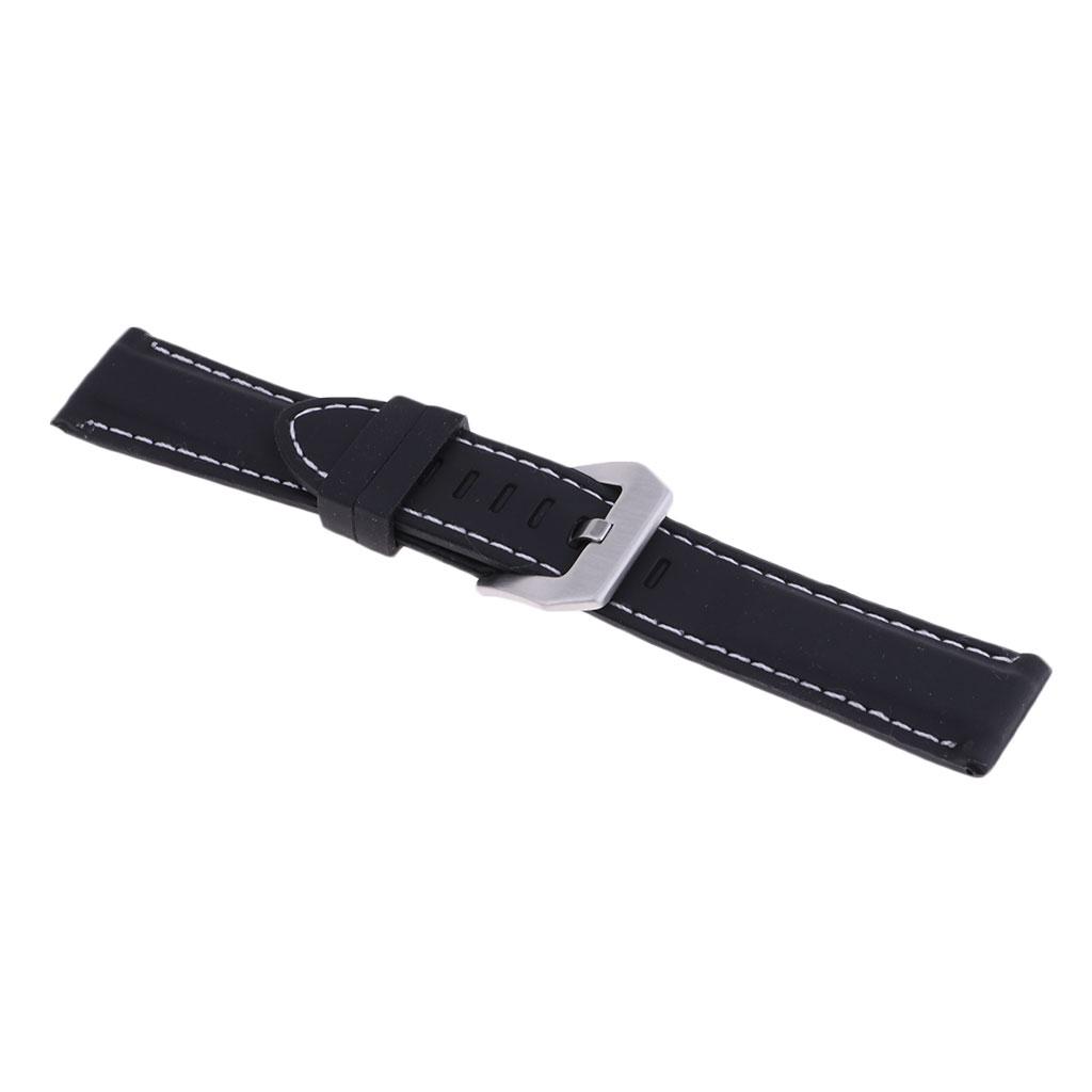 Men's Soft Silicone Rubber Watch Bands Repalcement White Stitch Quick Release Strap 22mm 24mm or 26mm Width Black Band