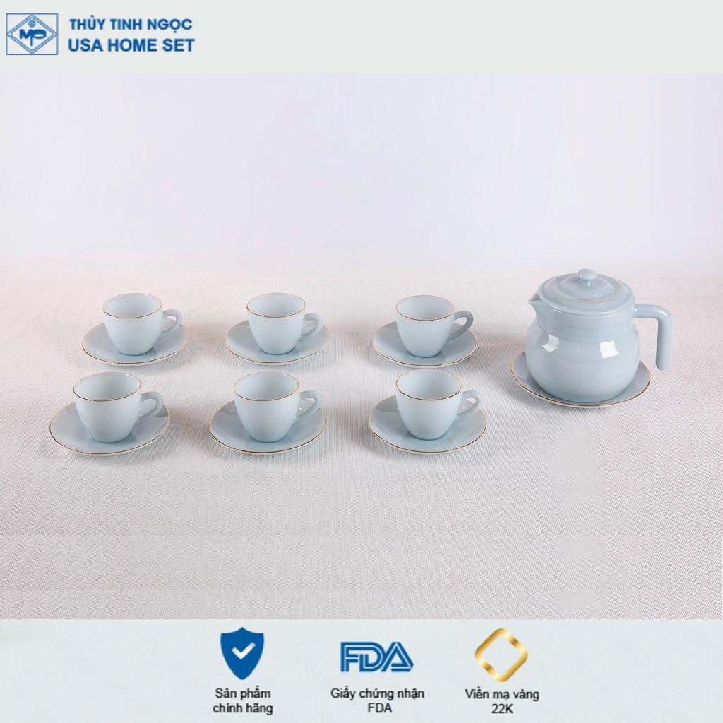 Bộ ấm tách cafe thủy tinh ngọc USA Homeset màu xanh biển Aquamarine