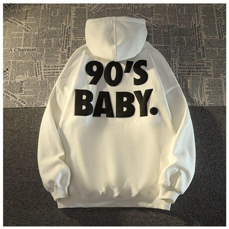 Áo khoác hoodie in 90's BABY chữ nổi form rộng full zip kéo,Áo khoác thu đông Nỉ nón to 2 lớp cao cấp unisex nam nữ