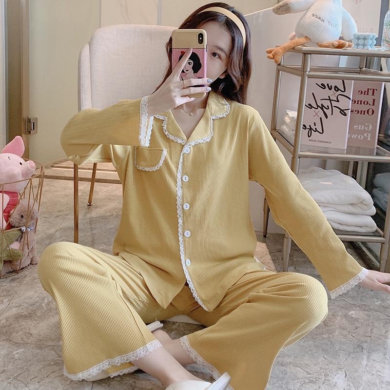 Bộ Đồ Pijama Nữ Dài Tay Trơn Màu Vàng Tôn Da Phối Túi Giả Dễ Thương Thời Trang STYLE MARVEN - WM SET 011