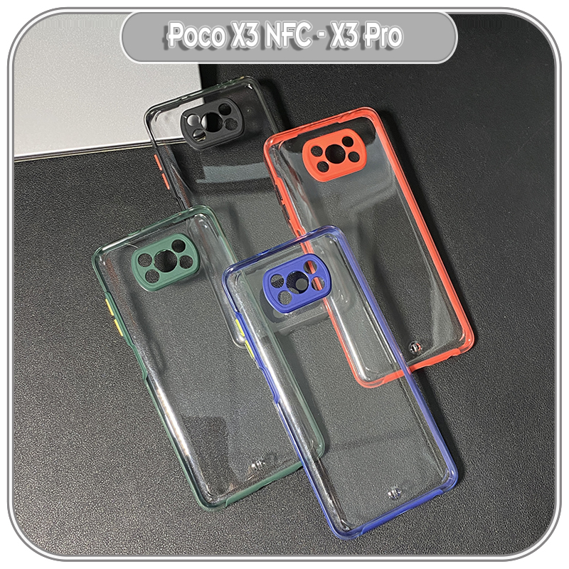 Ốp Lưng cho Xiaomi Poco X3 NFC - X3 Pro PC Trong Suốt Viền Màu Mỏng ,Che Camera