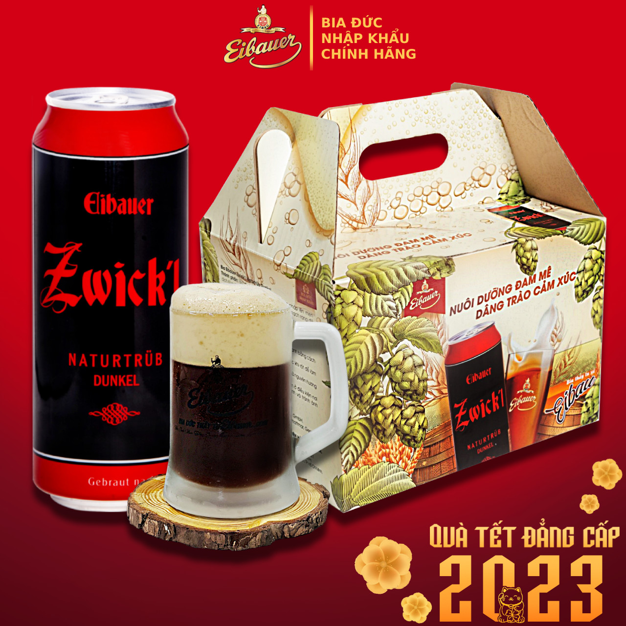 Thùng Quà 12 Lon Bia Thầy Tu EIBAUER ZWICK'L NATURTRÜB DUNKEL  6.7% - Hương Vị Độc Tôn Caramel Rang Cháy - Bia Đức Nhập Khẩu Chính Hãng