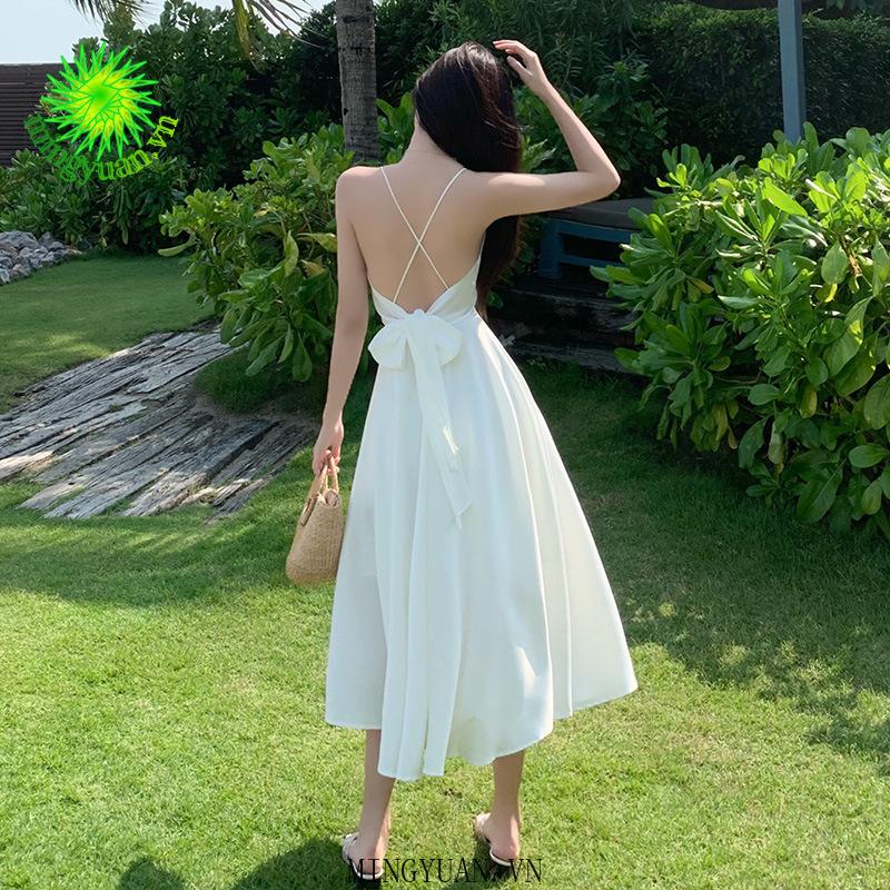 Đầm Hai Dây Dáng Dài Vải Satin Trơn Phong Cách Retro