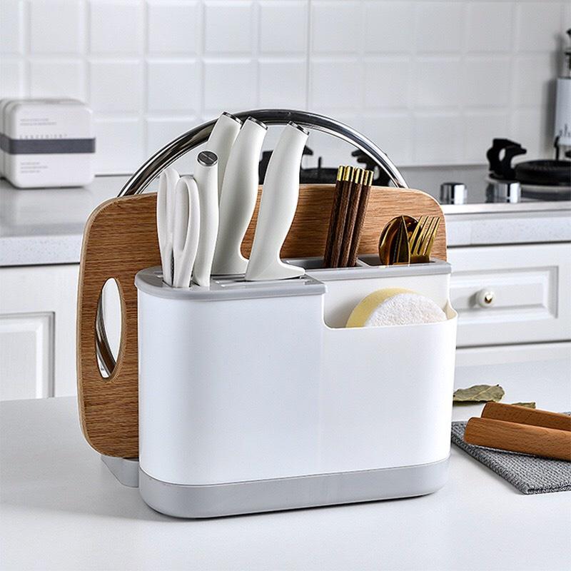 Khay Đựng Đũa Muỗng Cắm Dao Kết Hợp Giá Để Úp Thớt Nắp Vung Để Đồ Nhà Bếp Đa Năng.